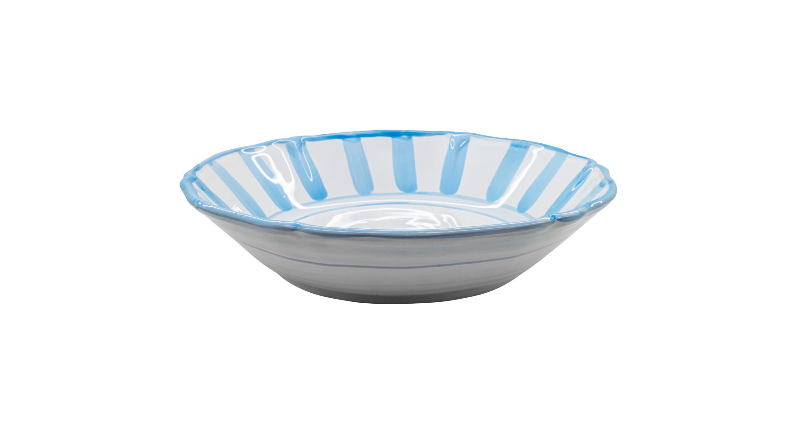 0262 252 Hand Painted Light Blue Stripes Ceramic Salad Serving Bowl (31.5x7cm) - Image 1