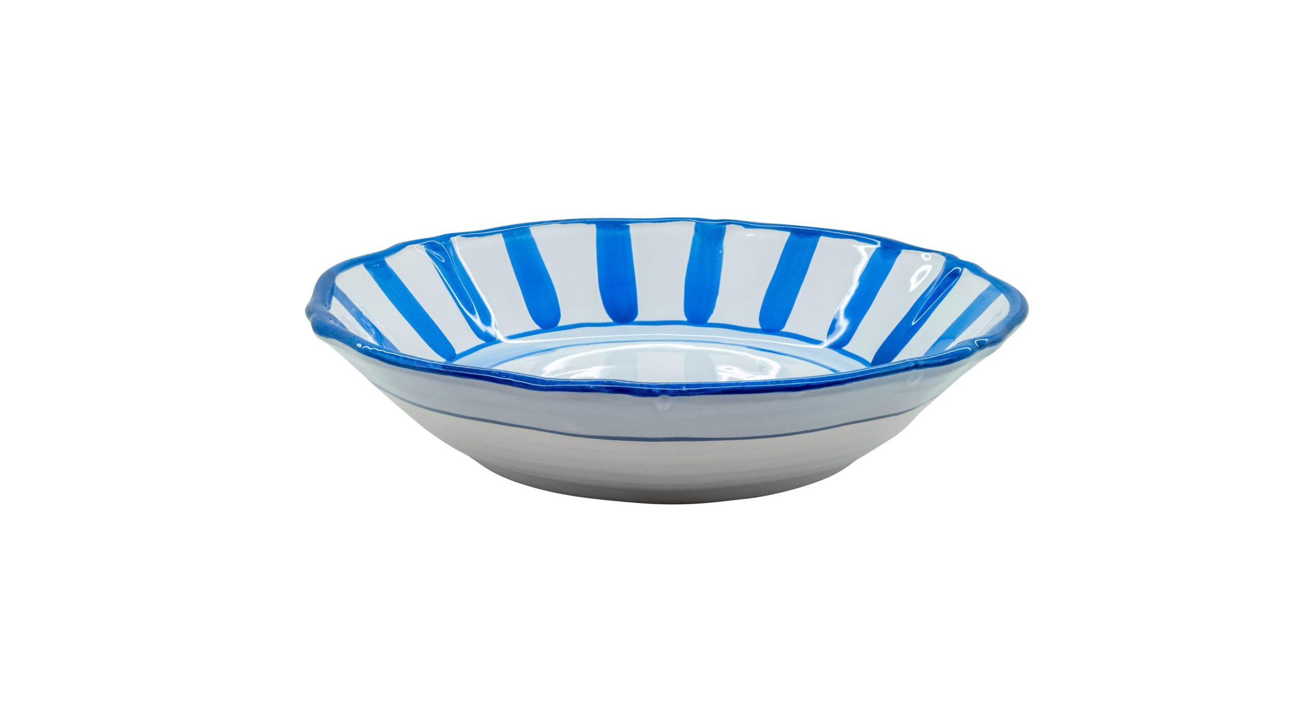 0262 253 Hand Painted Dark Blue Stripes Ceramic Salad Serving Bowl (31.5x7cm) - Image 1