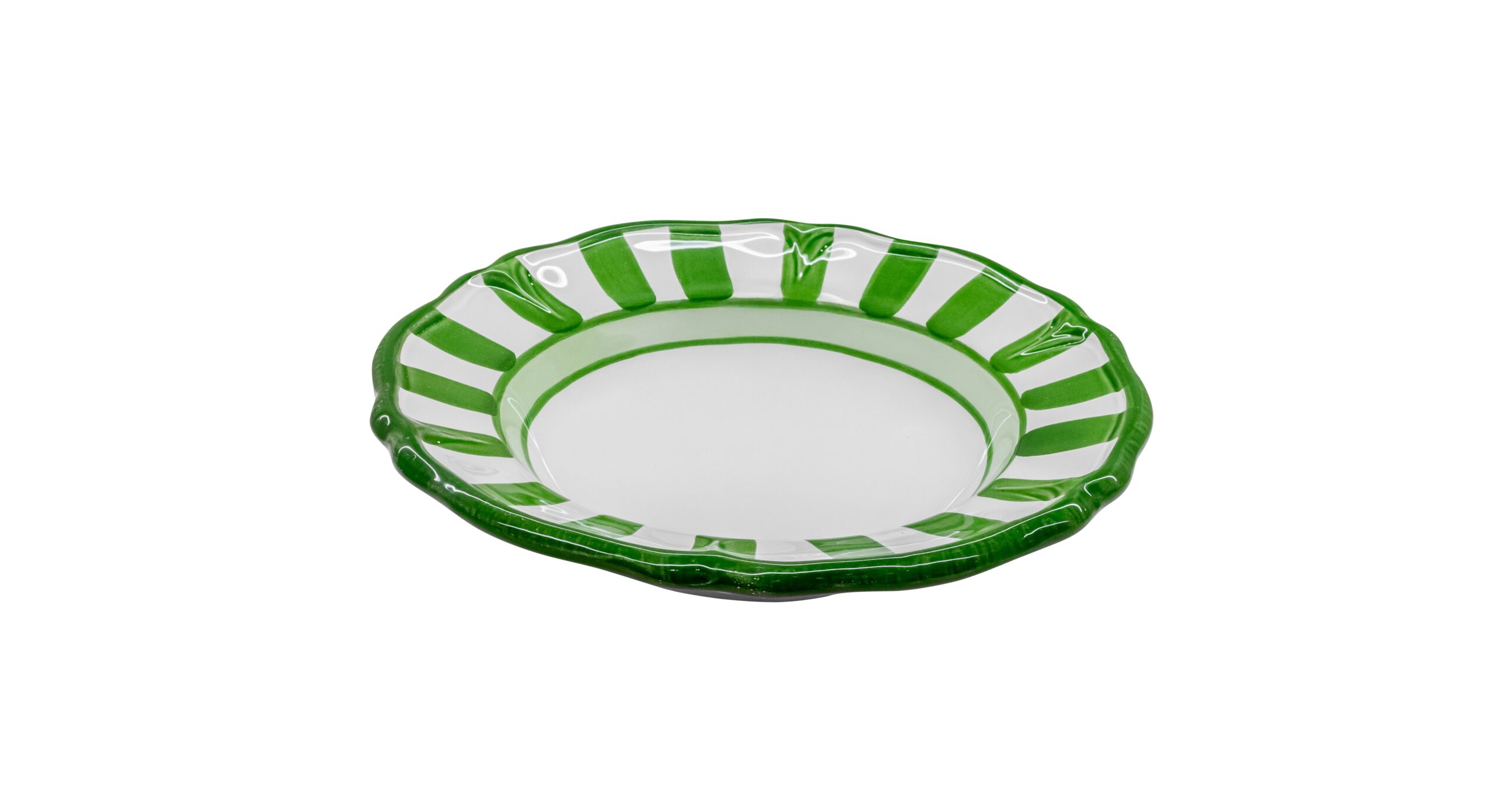 0264 251 Hand Painted Dark Green Stripes Ceramic Pasta Bowl (21x5cm) - Image 1
