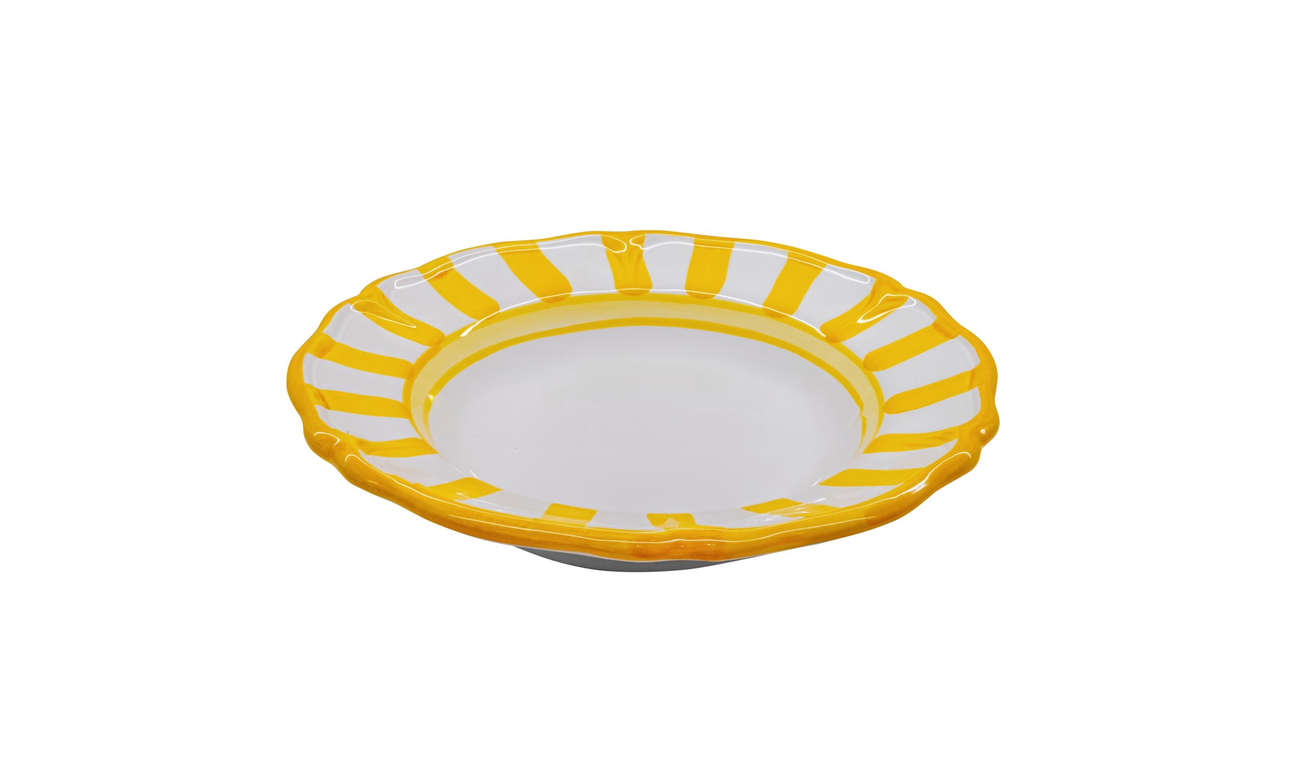 0264 254 Hand Painted Yellow Stripes Ceramic Pasta Bowl (21x5cm) - Image 1