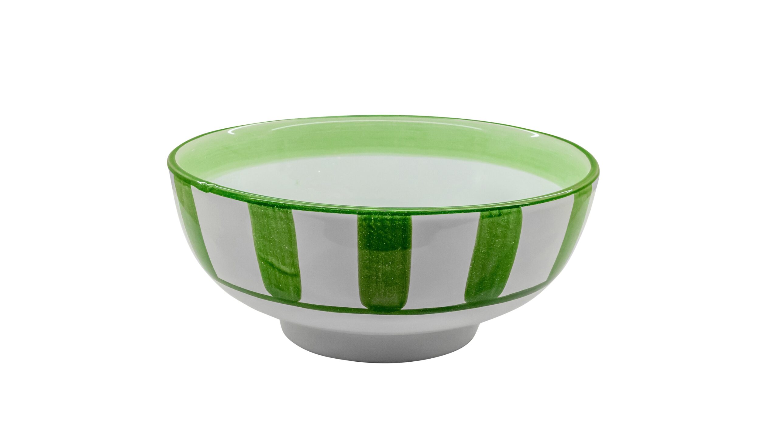 0440 251 Hand Painted Dark Green Stripes Ceramic Side Bowl (25x8.5cm) - Image 1