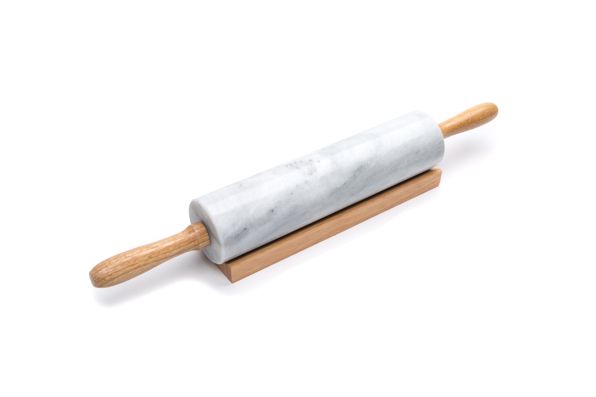 6936 Rossetti Waterfall Grey Marble Rolling Pin with Base Holder (25cm Pin & 35cm with Handles) - Image 1