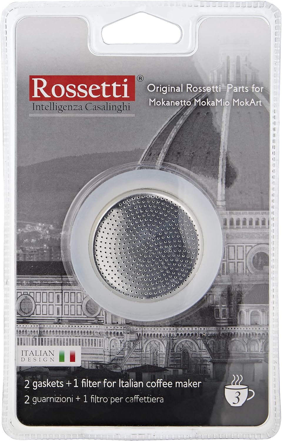 8062-1 Rossetti Moka Espresso Maker Filter & Silicone Ring Set (3 Cup) (Pack of 2) - Image 1